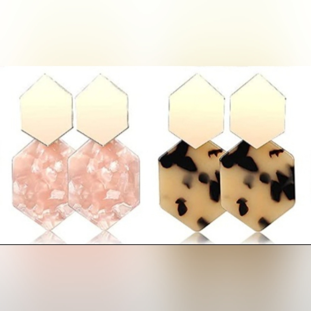 2 pairs Pink & Leopard Dangling earrings